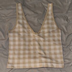 Aura Beige Checkered Crop Top